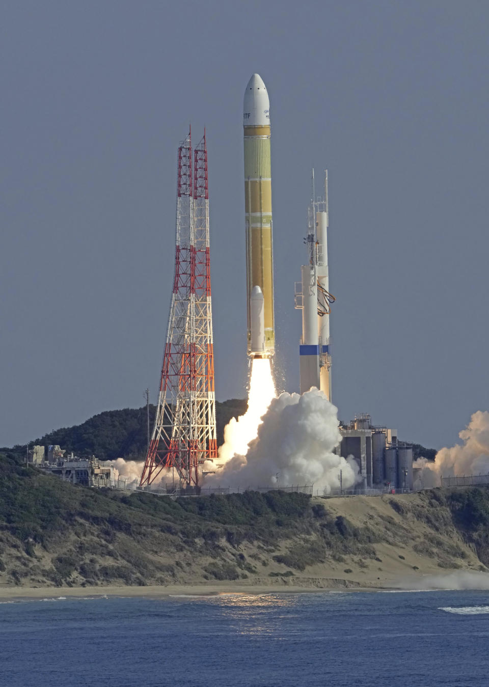 An H3 rocket lifts off at Tanegashima Space Center in Kagoshima, southern Japan Saturday, Feb. 17, 2024. (Kyodo News via AP)