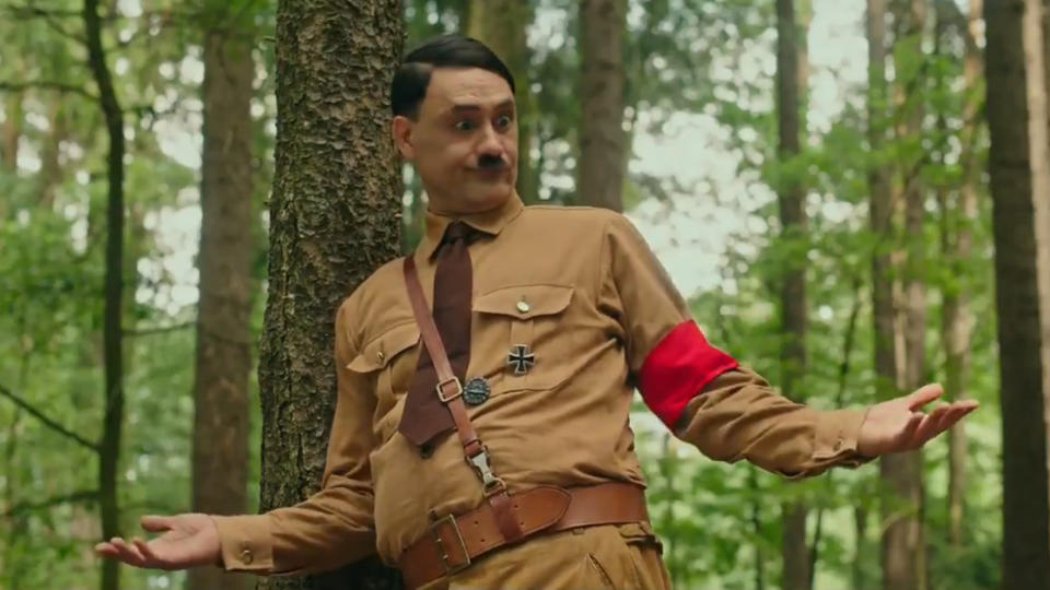 Taika Waititi plays an imaginary friend version of Adolf Hitler in 'Jojo Rabbit'. (Credit: Fox)