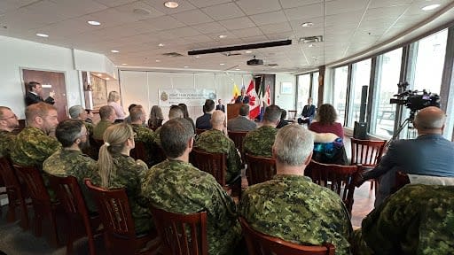 Members of Joint Task Force North gathered in Yellowknife on Monday morning to listen to the announcement. 