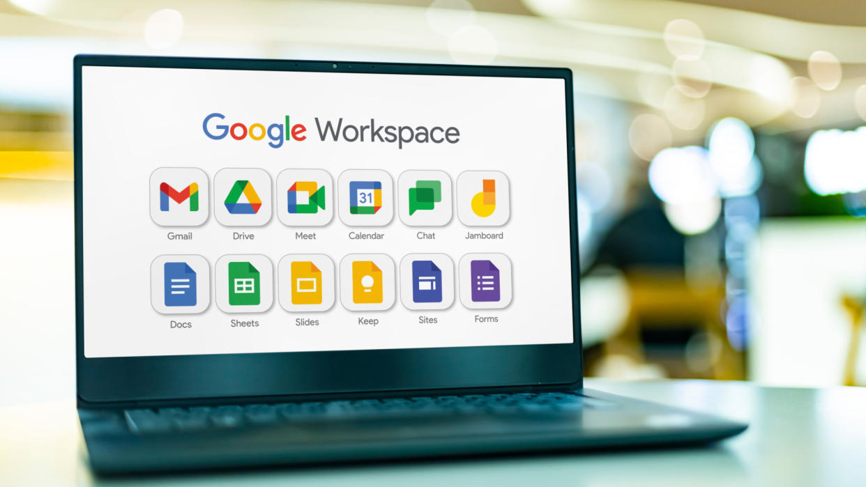  laptop with google suite icons displayed 