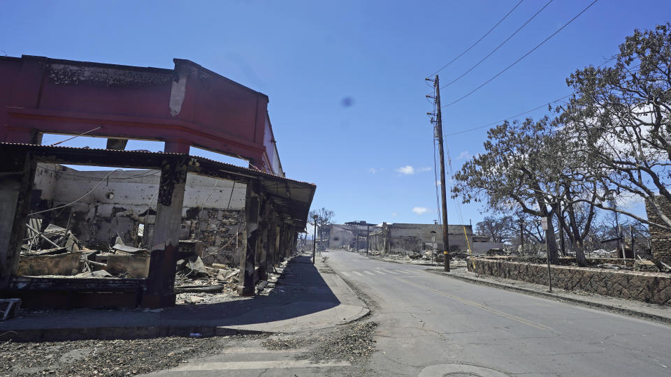 Front Street is seen on Saturday, Aug. 12, 2023, in Lahaina, Hawaii, following a deadly wildfire. (AP Photo/Rick Bowmer)