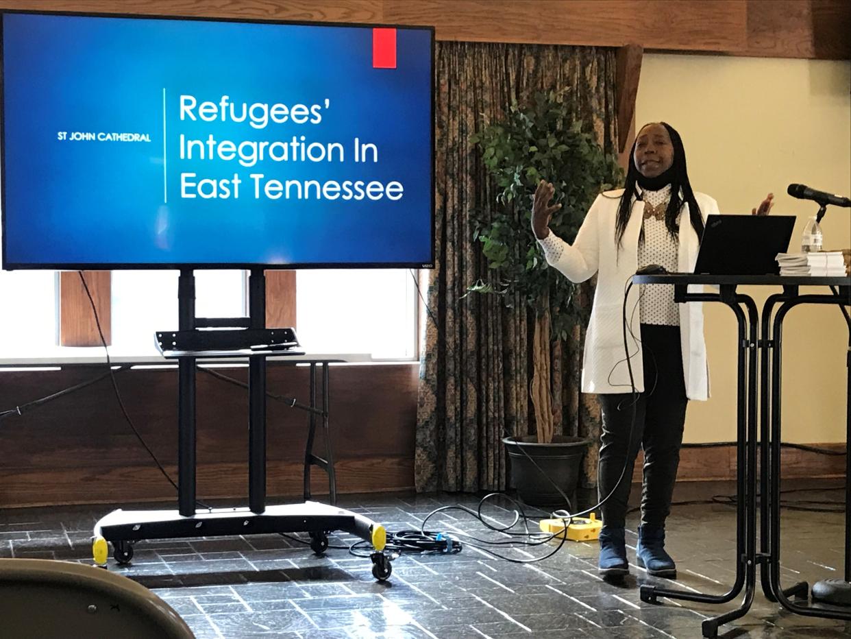 Drocella Mugorewera, then executive director of Bridge Refugees Services, talked about the program and its clients to St. Margaret's Chapter at St. John's Episcopal Cathedral in January. Several members of the Cathedral have since signed up to be volunteers to help refugees with Bridge.