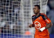 Lorient's Jordan Ayew celebrates after scoring against Olympique Marseille during their French Ligue 1 soccer match at the Velodrome stadium in Marseille, France, April 24, 2015. REUTERS/Jean-Paul Pelissier