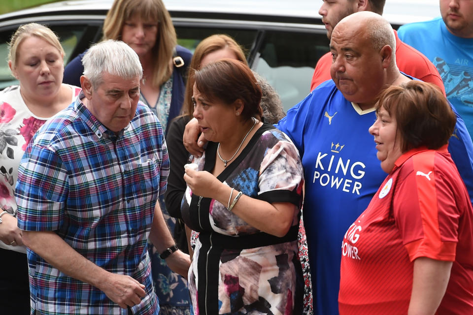 Sally Stokes (centre) arriving for the funeral of her sons Matthew and Adam in June 2017 (Picture: PA)