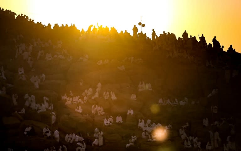 Muslim pilgrims gather on Mount Arafat southeast of the Saudi holy city of Mecca for the highlight of the hajj on August 20, 2018