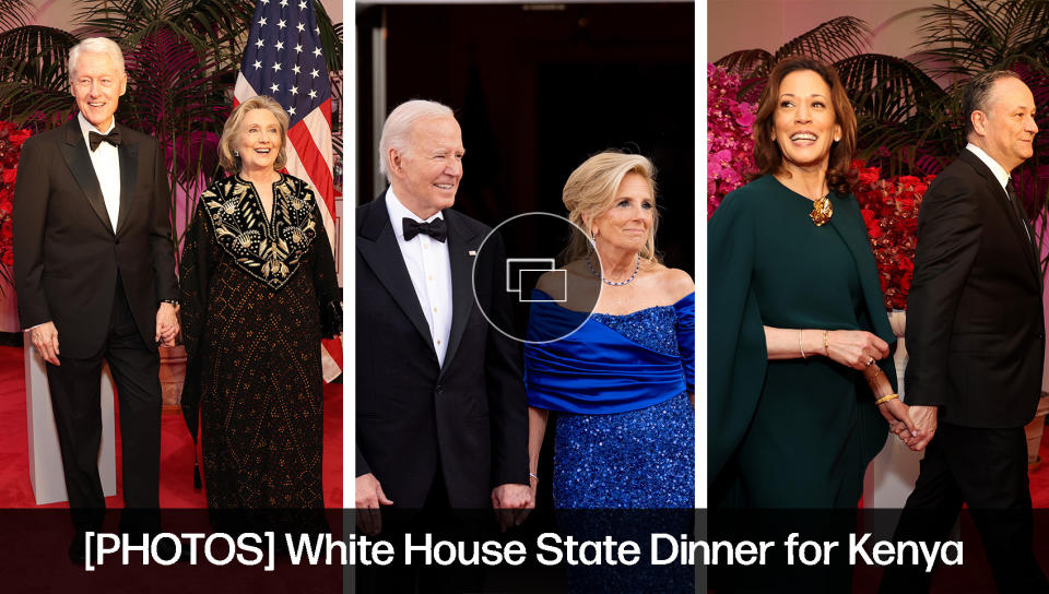 White House State Dinner for Kenya, Jill Biden Blue Sergio Hudson Dress, Kamala Harris