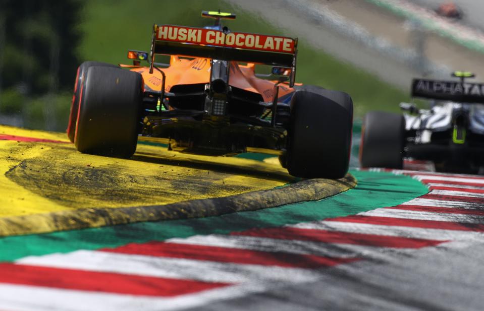 McLaren's British driver Lando Norris steers his car during the Formula One Styrian Grand Prix race on July 12, 2020 in Spielberg, Austria. (Photo by Mark Thompson / POOL / AFP) (Photo by MARK THOMPSON/POOL/AFP via Getty Images)