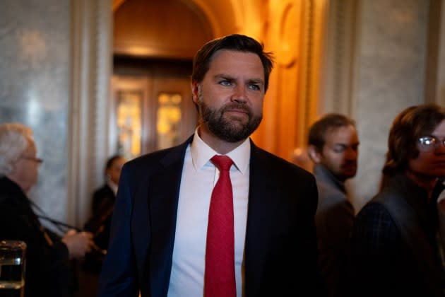 J.D. Vance walks out of the Senate Chamber on Capitol Hill on April 23, 2024 in Washington, D.C. - Credit: Andrew Harnik/Getty Images