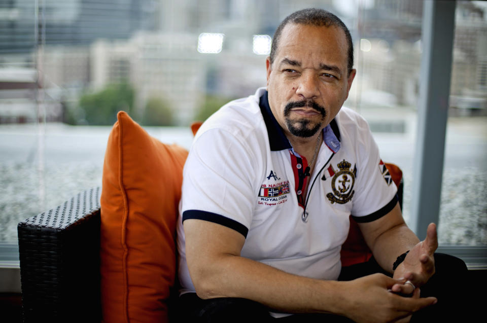 This June 11, 2012 photo shows rapper and actor Ice-T in Atlanta. Ice-T wants to show the importance of lyricism in rap music through his new documentary, "Something From Nothing: The Art of Hip-Hop," which premieres in 150 theaters on Friday. (AP Photo/David Goldman)
