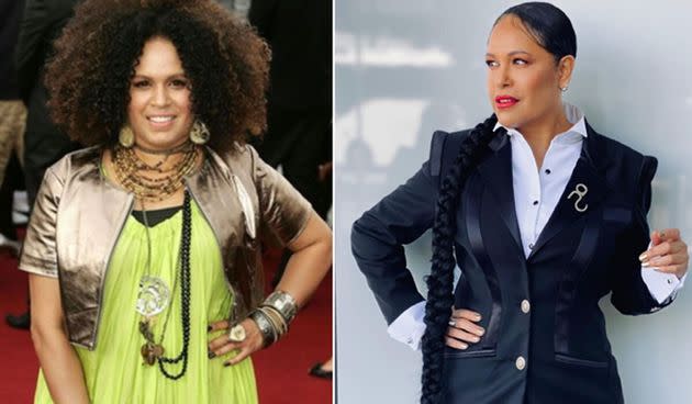 Christine Anu at the ARIA Awards in 2007 (L) and in 2020 (R) 