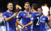 Football Soccer Britain - Chelsea v Burnley - Premier League - Stamford Bridge - 27/8/16 (L -R) Chelsea's John Terry, Branislav Ivanovic, Cesar Azpilicueta and Pedro celebrate at full time Reuters / Eddie Keogh Livepic EDITORIAL USE ONLY. No use with unauthorized audio, video, data, fixture lists, club/league logos or "live" services. Online in-match use limited to 45 images, no video emulation. No use in betting, games or single club/league/player publications. Please contact your account representative for further details.