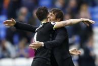 Britain Football Soccer - Everton v Chelsea - Premier League - Goodison Park - 30/4/17 Chelsea manager Antonio Conte celebrates after the match with Cesc Fabregas Action Images via Reuters / Carl Recine Livepic