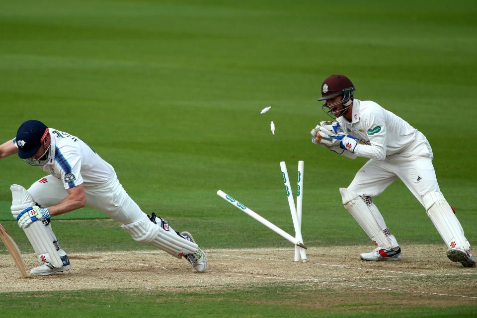 Yorkshire's Shaun Marsh is stumped by Surrey keeper Ben Foakes during day three of the Specsavers County Championship Division One match last September: Getty Images