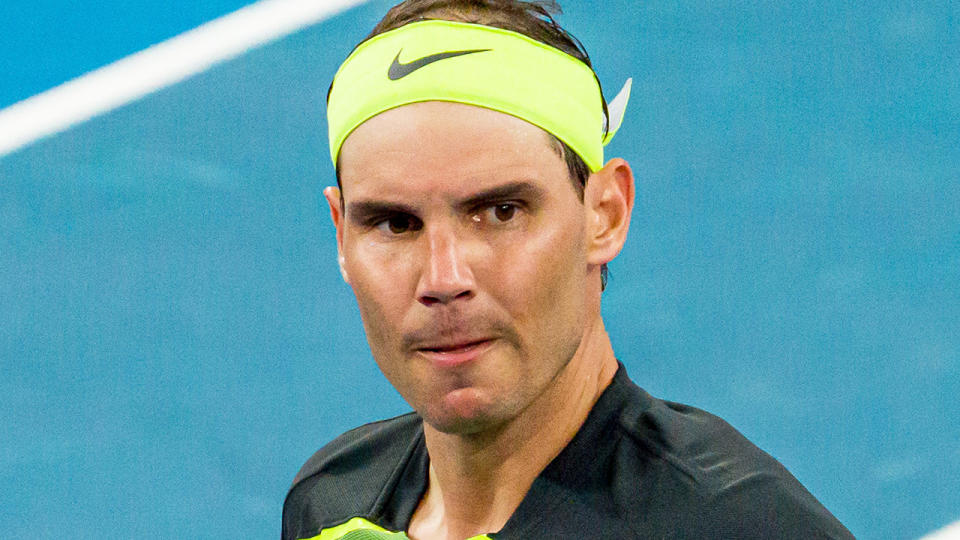 Rafael Nadal reacts to a shot against Cameron Norrie at the United Cup.