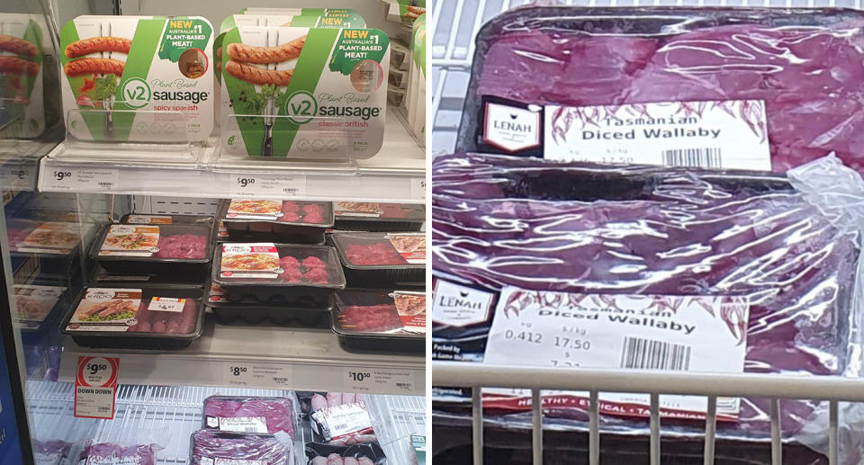 Coles wallaby meat pictured on the shelves.