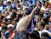 A Toronto Argonauts fan struts his stuff during 1st half CFL action against the Calgary Stampeders in Toronto, Saturday, July 7, 2012. (CFL PHOTO - J.P. Moczulski)