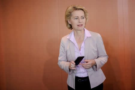 German Defence Minister Ursula von der Leyen arrives for a cabinet meeting at the Chancellery in Berlin, Germany August 24, 2016. REUTERS/Stefanie Loos