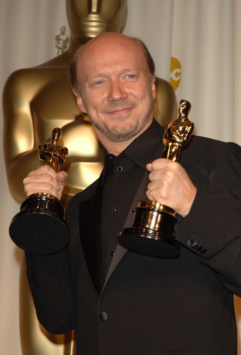 <div class="inline-image__caption"><p>Paul Haggis with his two Oscars for the movie <em>Crash</em>. </p></div> <div class="inline-image__credit">Ian West - PA Images</div>