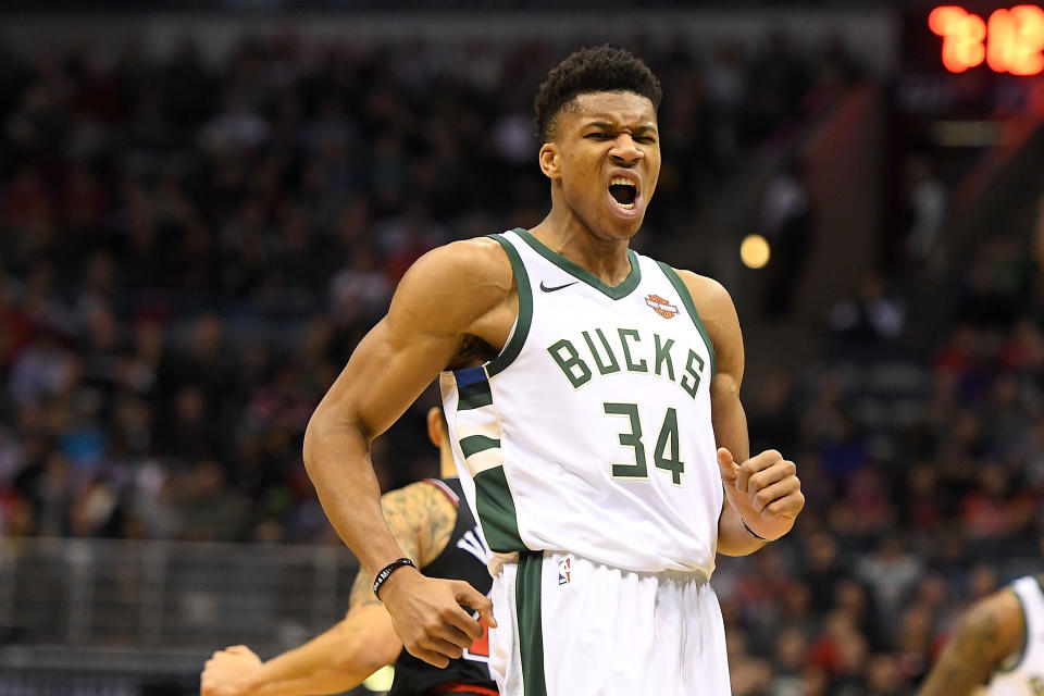 Giannis Antetokounmpo leads the NBA All-Star fan vote as of early January. (Getty)