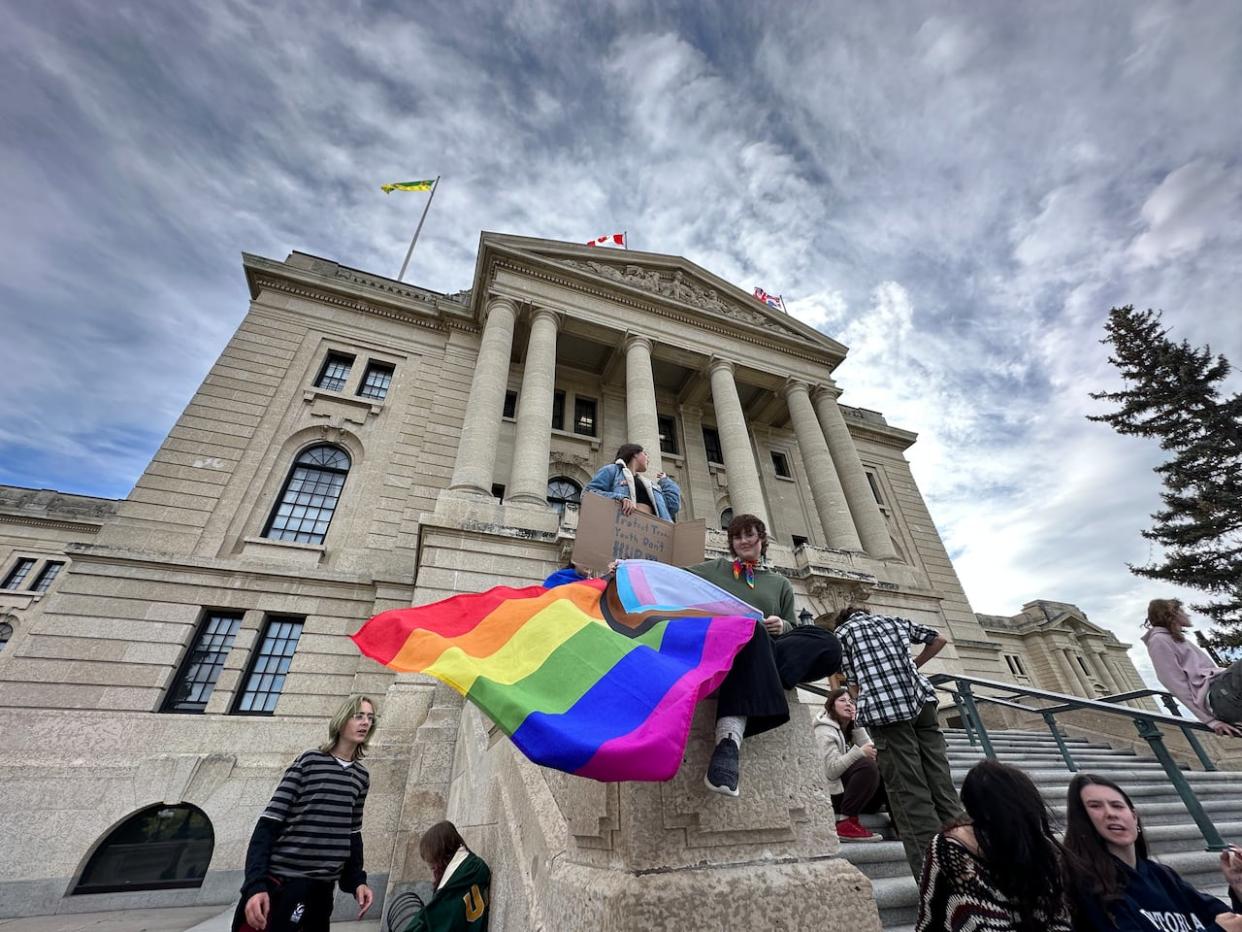 Court proceedings for the Saskatchewan government's school pronoun and naming law will not be held this week due to applications made by the provincial government.  (Kirk Fraser/CBC - image credit)