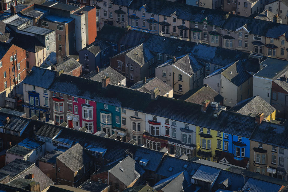 Terraced houses in Blackpool. (Photo by Peter Byrne/PA Images via Getty Images)