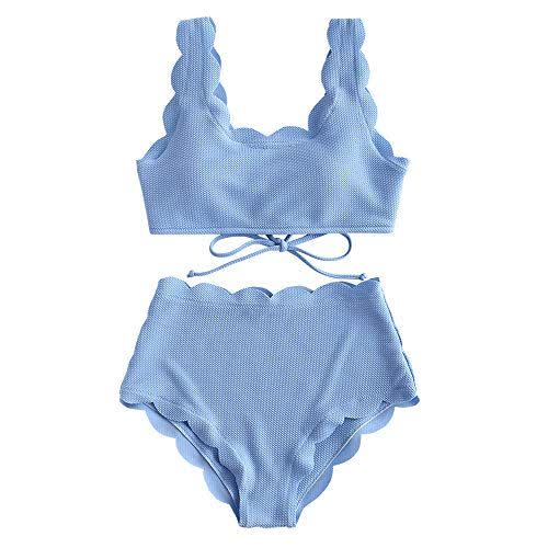 11) ZAFUL Scalloped Textured High Waisted Bikini Set