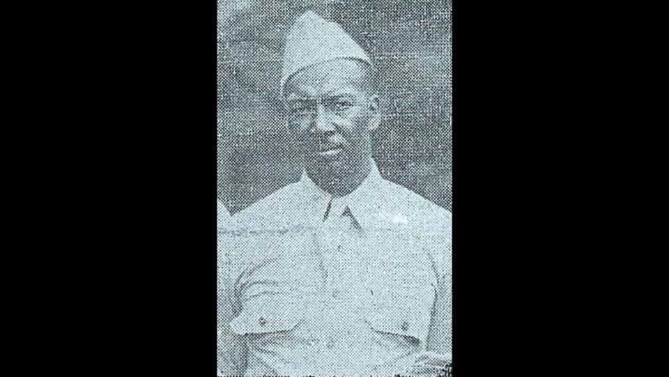 A photo of U.S. Army Pvt. Booker T. Spicely that appeared in The Carolina Times newspaper in the summer of 1944. Spicely, a Black soldier from Philadelphia based at Camp Butner, was shot and killed by a bus driver in Durham after complaining about being asked to move to the back of the bus.