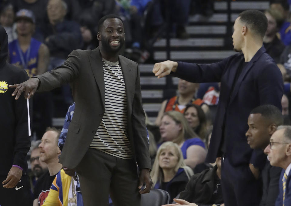 Warriors forward Draymond Green will be able to return from his sprained right big toe at the earliest by next homestand. (AP Photo/Jeff Chiu)