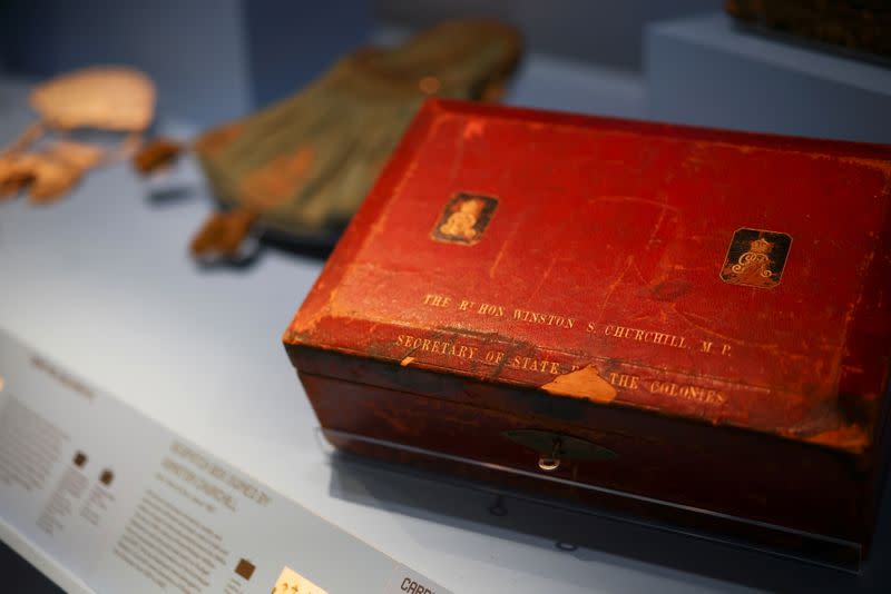 A dispatch box owned by former British Prime Minister Winston Churchill is seen on display at the 'Bags: Inside Out' exhibition at the Victoria and Albert Museum in London