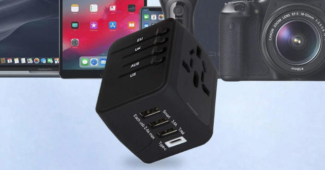 Adaptador de Viaje Internacional, cargador universal de adaptador enchufe,  3 Puertos USB y 1 Tipo C ideal para viajes en Europa, América, Australia