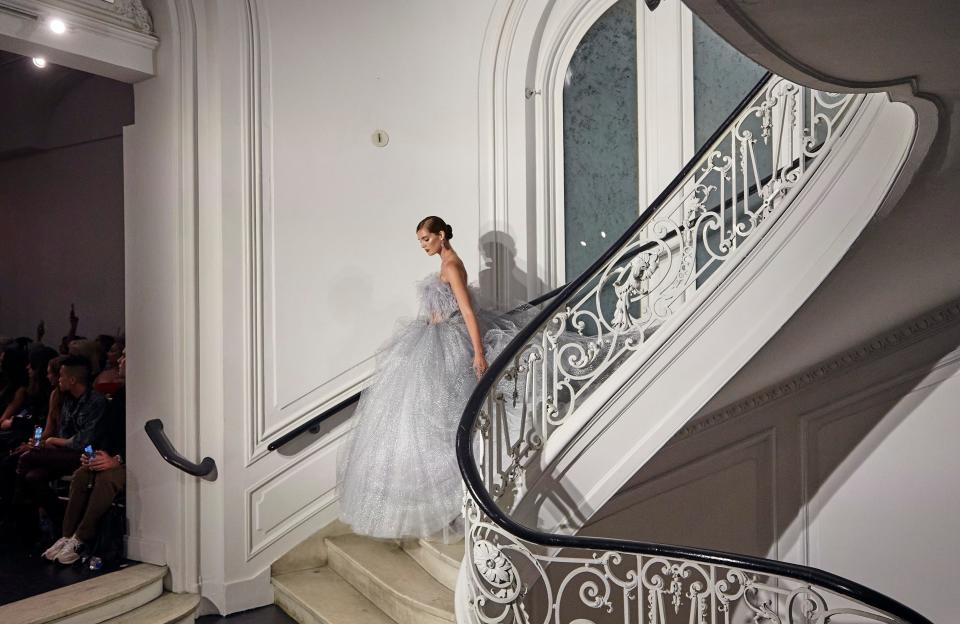 A ballgown from the Christian Siriano collection is modeled during fashion week on Wednesday, Sept. 7, 2022, in New York.