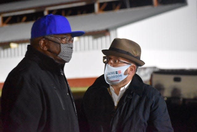 South Carolina Rep. James Clyburn, the majority whip,  chatted with Trav Robertson, chairman of the South Carolina Democratic Party, at a drive-in rally Nov. 2, 2020 in Orangeburg.  "Having him in leadership is a gift that cannot be overstated or overvalued,” Robertson said.