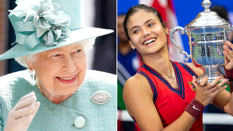 Pictured here, the Queen and newly crowned US Open women's champion Emma Raducanu.