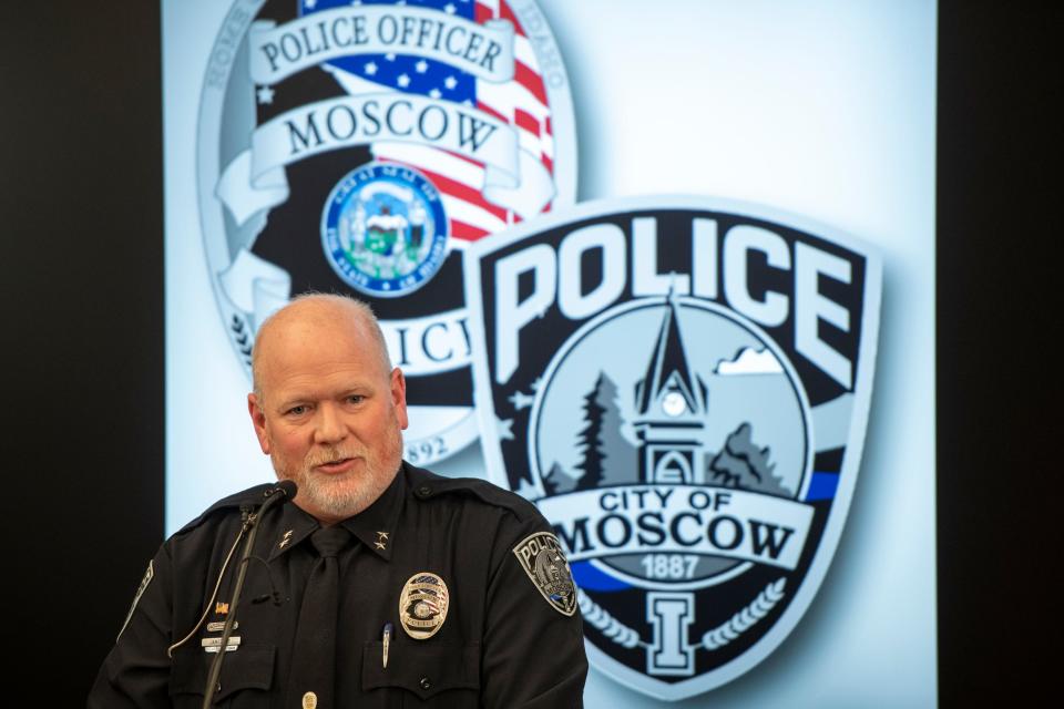Chief James Fry speaks during a press conference about a quadruple homicide investigation involving four University of Idaho students at the Moscow Police Department on Wednesday, Nov. 16, 2022, in Moscow, Idaho.