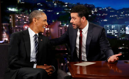 U.S. President Barack Obama is interviewed by Jimmy Kimmel in a taping of the Jimmy Kimmel Live! show in Los Angeles October 24, 2016. REUTERS/Kevin Lamarque