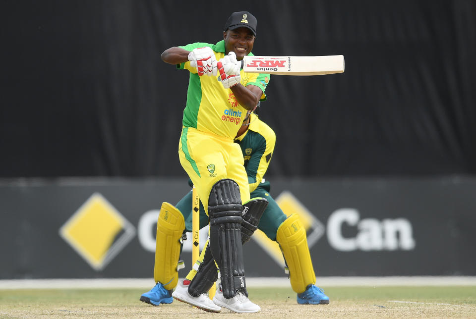 Brian Lara bats during the Bushfire Cricket Bash T20 match between the Ponting XI and the Gilchrist XI at Junction Oval on February 09, 2020 in Melbourne, Australia. The match is being staged as part of 'The Big Appeal', raising funds for the Australian Bushfire Appeal. (Photo by Quinn Rooney/Getty Images)