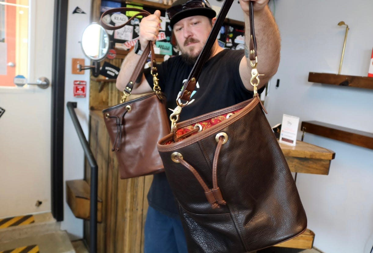 Bill Laudon, of Alan James Co., helped transform leather jackets owned by the author's late sister and father into handbags.