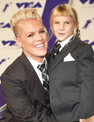 <p>Kevin Mazur/WireImage</p> Pink and Willow Hart at the 2017 VMAs in Inglewood, California, on Aug. 27, 2017