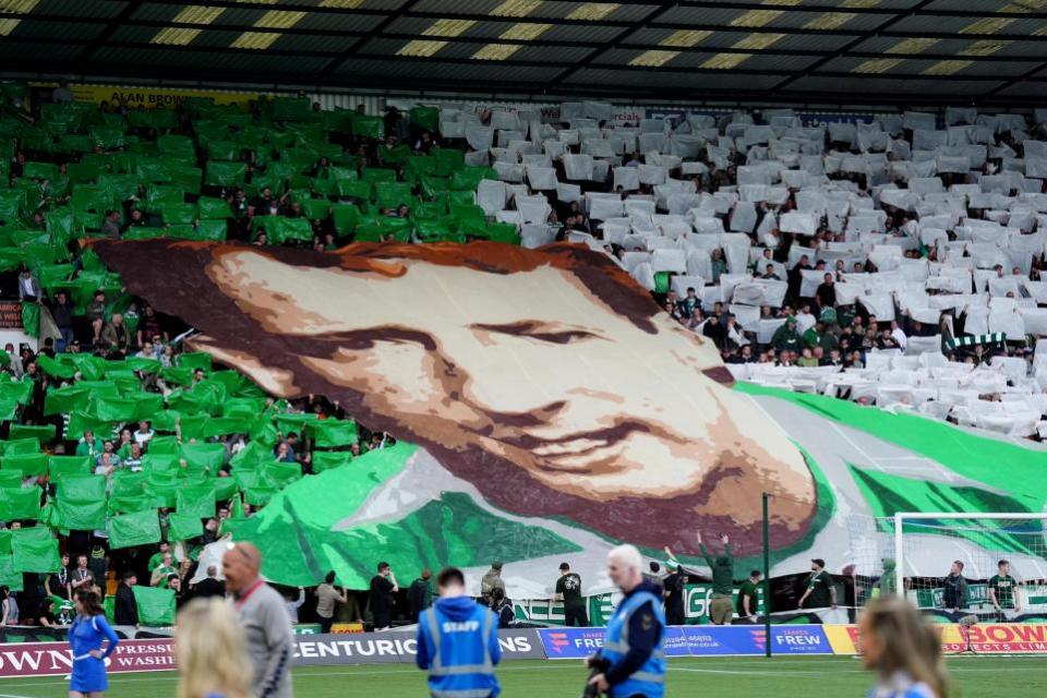The Herald: A tifo display commemorating Celtic great Tommy Burns in the Chadwick Stand