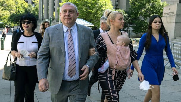 PHOTO: Lev Parnas, a former associate of Rudy Giuliani, arrives at the federal courthouse with his wife Svetlana Parnas in New York, June 29, 2022.  (Yuki Iwamura/AP)