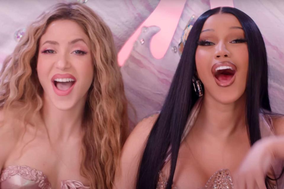 <p>Shakira/YouTube</p> Shakira (left) and Cardi B in the 