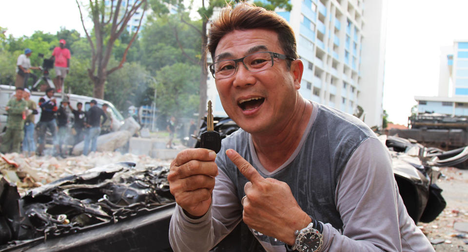 Director Jack Neo after the car-crushing scene. (Photo: Gabriel Choo / Yahoo Lifestyle Singapore)