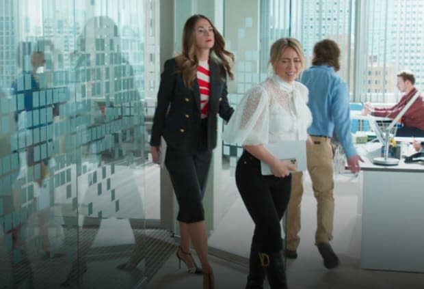 Liza (Sutton Foster, middle) in Celine and Proenza Schouler.