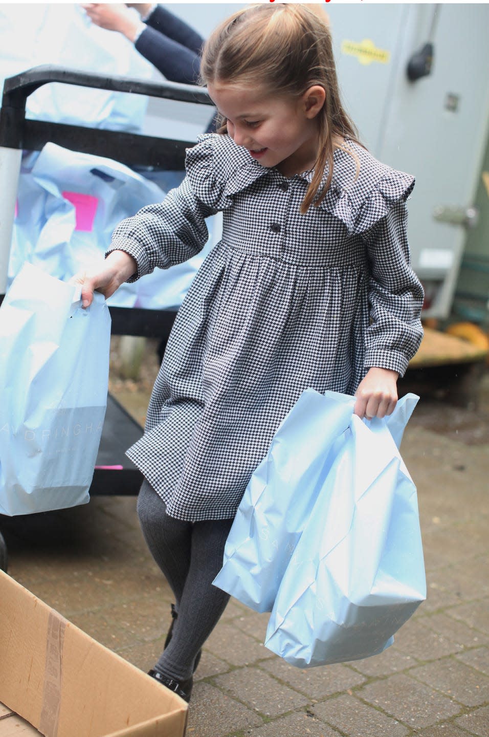 <p>As part of the birthday photos released, the Duchess also snapped Charlotte delivering pasta to vulnerable and isolated neighbours during the Coronavirus pandemic.</p>