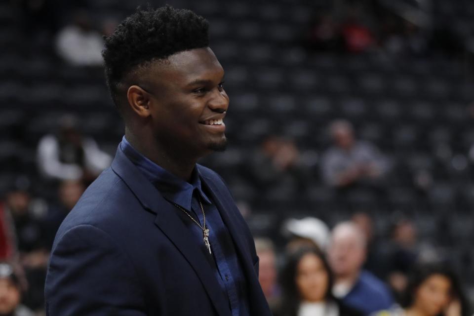 Jan 13, 2020; Detroit, Michigan, USA; New Orleans Pelicans forward Zion Williamson (1) after the game against the Detroit Pistons at Little Caesars Arena. Mandatory Credit: Rick Osentoski-USA TODAY Sports