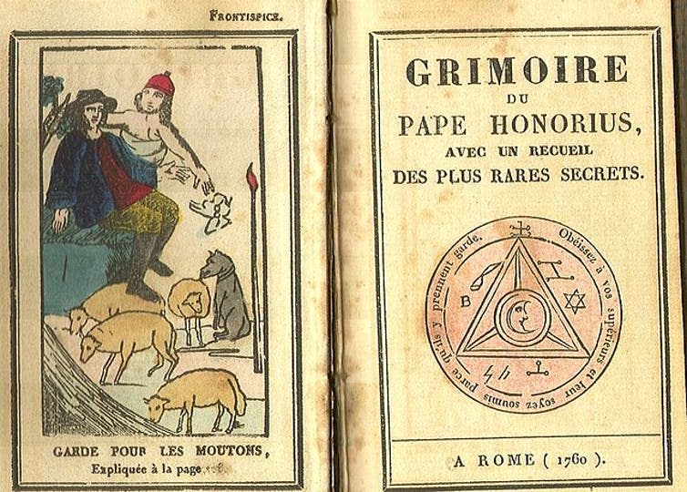 <span class="caption">Grimoires, or ‘spellbooks’, had a great influence on science and religion.</span> <span class="attribution"><a class="link " href="https://commons.wikimedia.org/w/index.php?search=grimoire&title=Special:MediaSearch&go=Go&type=image" rel="nofollow noopener" target="_blank" data-ylk="slk:Wikimedia Commons;elm:context_link;itc:0;sec:content-canvas">Wikimedia Commons</a>, <a class="link " href="http://creativecommons.org/licenses/by/4.0/" rel="nofollow noopener" target="_blank" data-ylk="slk:CC BY;elm:context_link;itc:0;sec:content-canvas">CC BY</a></span>