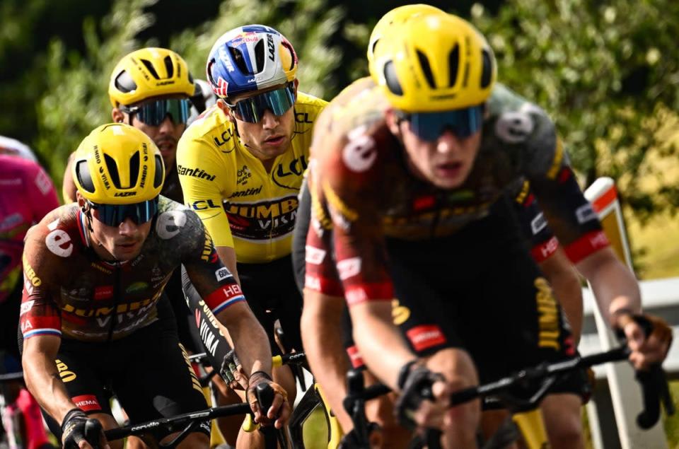 Wout van Aert among his Jumbo-Visma teammates (AFP via Getty Images)