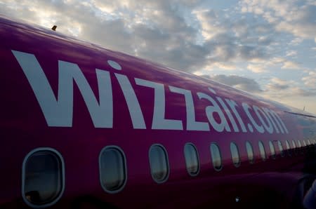 FILE PHOTO: Wizz Air Airbus aircraft is pictured at the London Luton Airport, Luton