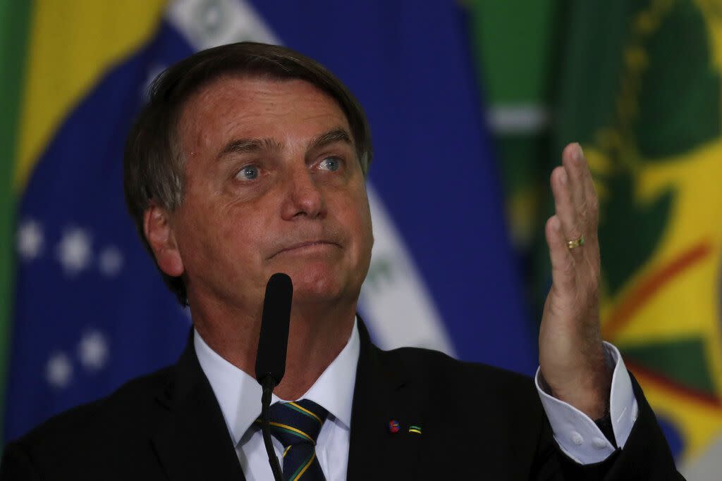 Jair Bolsonaro speaks during a ceremony to launch a Brazilian tourism program, at the Planalto presidential palace, in Brasilia on Thursday.