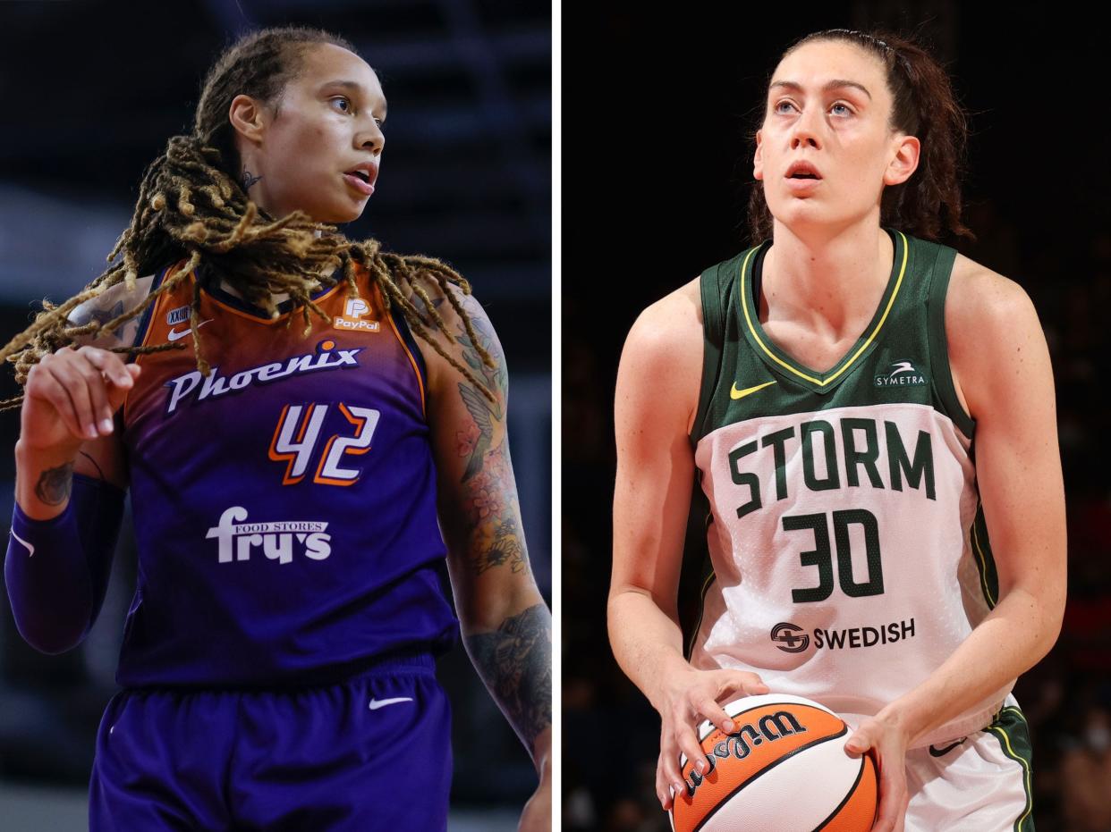 WNBA superstars Brittney Griner (left) and Breanna Stewart.